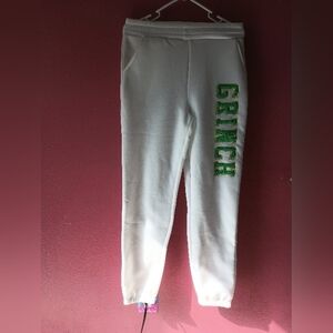 NWT Grinch Varsity Patch White and Green Joggers With Pockets. Only one pair!‌‌‌
